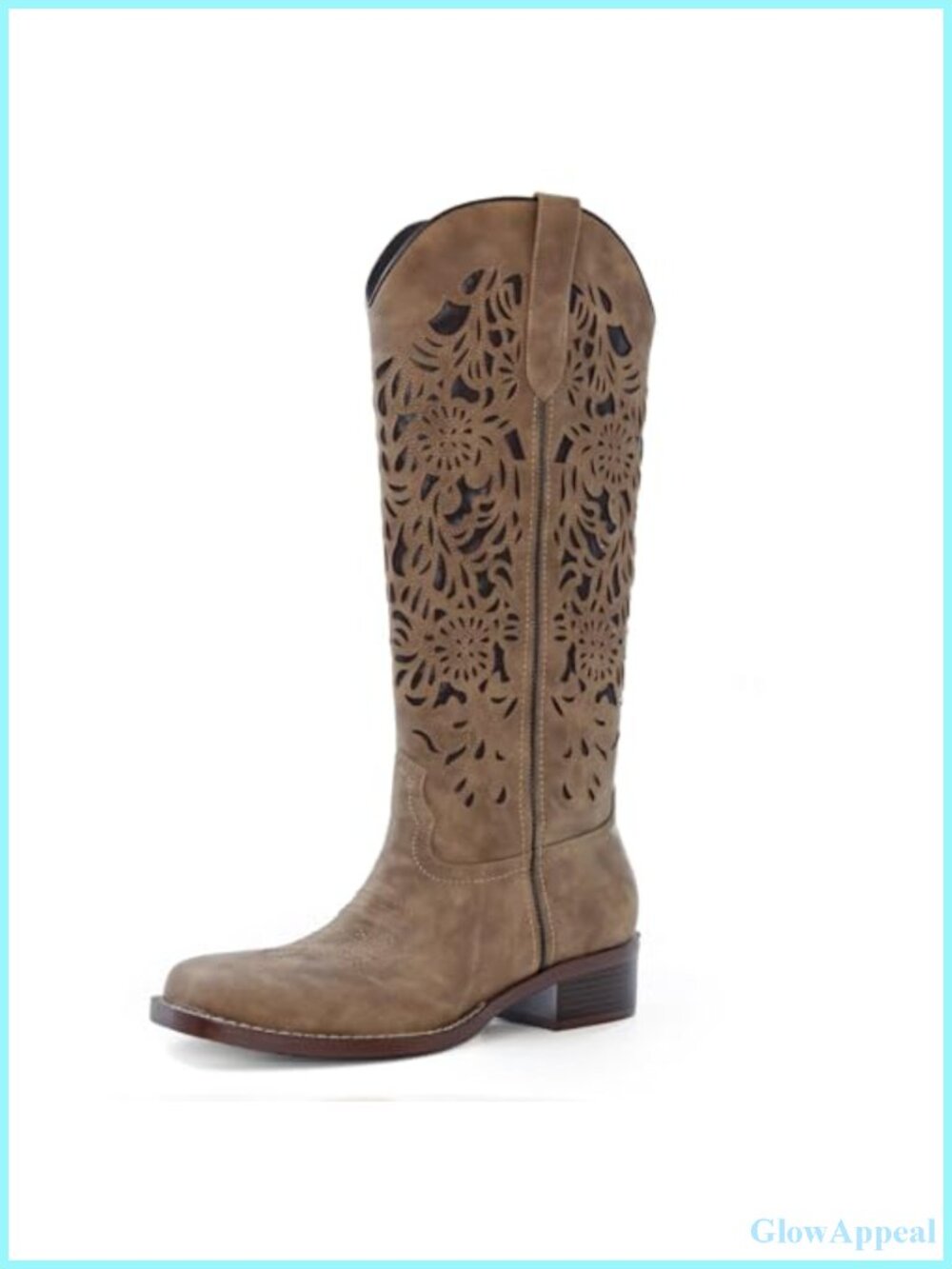 Women's Cowboy Boots Floral Embroidered Low Block Heel Pull On Knee-High Western